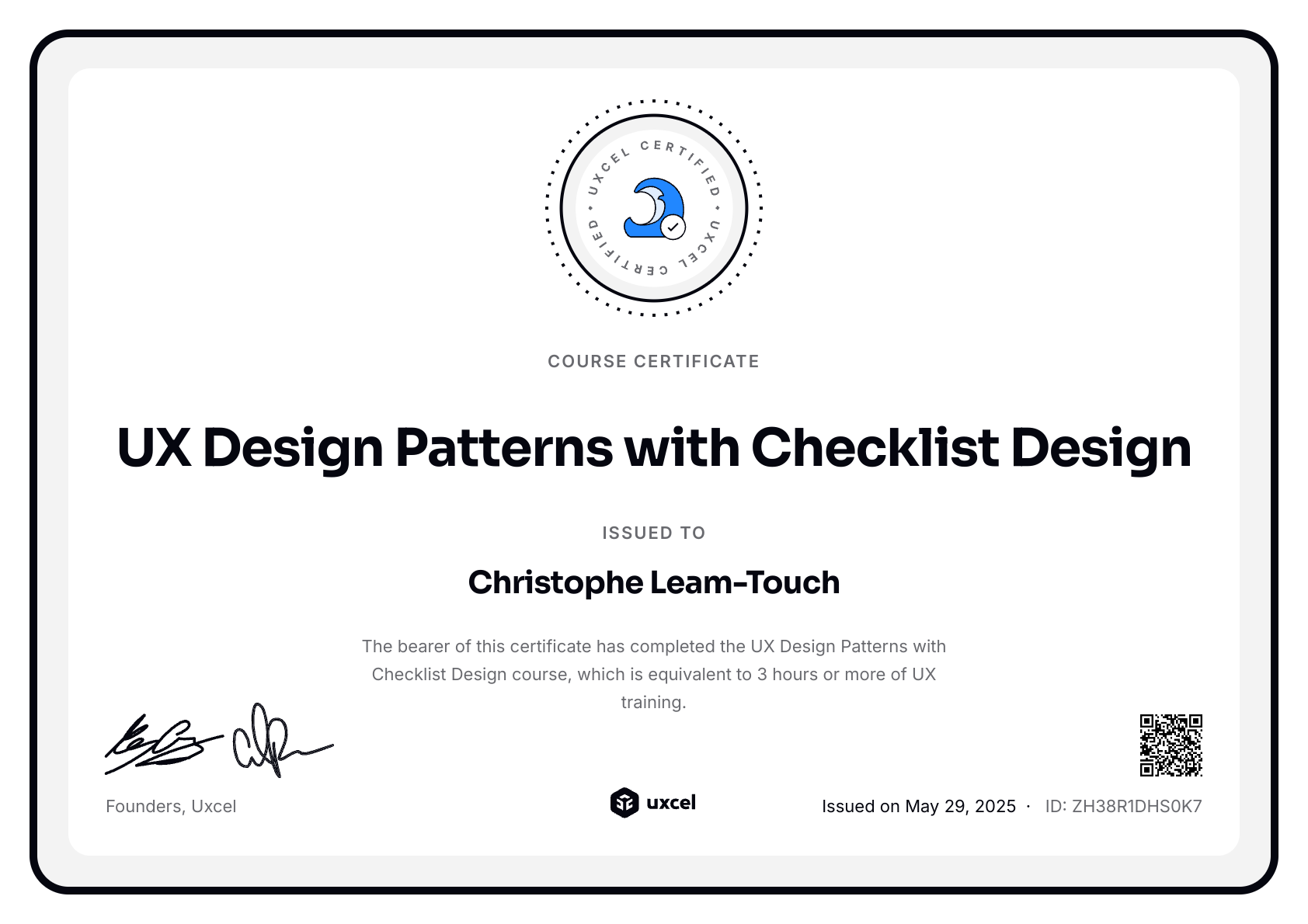 Christophe Leam-Touch's certificate